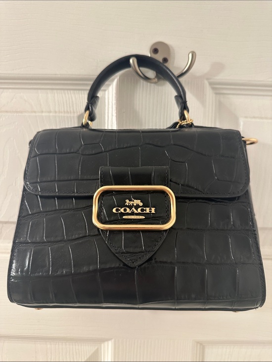 Coach Accessories - Coach Black Croc-Embossed Top Handle Satchel with Gold Hardware